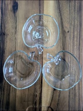 Set of 3 Clear Glass Apple Shaped Bowls